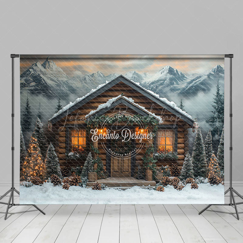 Lofaris Mountain-Foot Lighted Wood House Christmas Backdrop