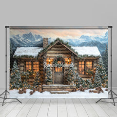 Lofaris Mountain-Foot Lighted Wood House Winter Backdrop