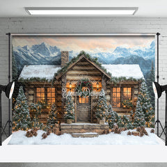 Lofaris Mountain-Foot Lighted Wood House Winter Backdrop