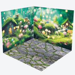 Lofaris Mushroom Bokeh Greenery Stone Floor Room Set Backdrop