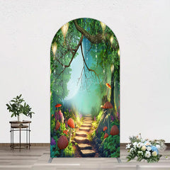 Lofaris Mushroom Forest Stone Steps Birthday Arch Backdrop