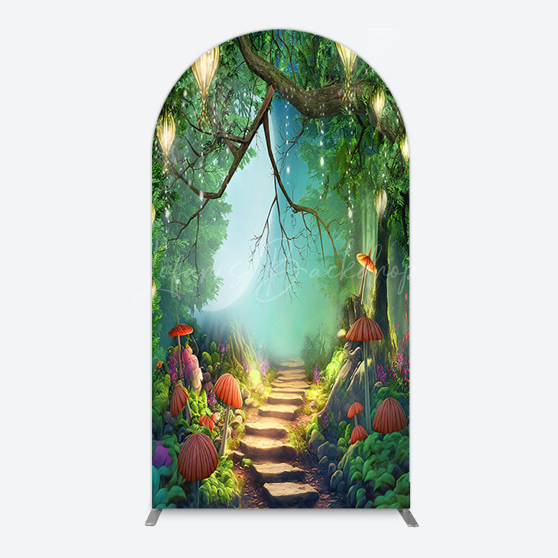 Lofaris Mushroom Forest Stone Steps Birthday Arch Backdrop