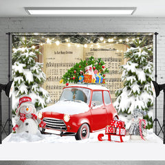 Lofaris Music Book Red Car Forest Winter Photo Backdrop