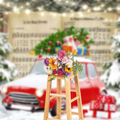 Lofaris Music Book Red Car Forest Winter Photo Backdrop