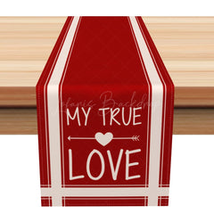 Lofaris My True Love Red Stripe Valentines Day Table Runner