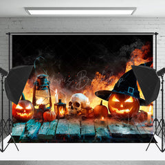 Lofaris Mystic Witch Fire Pumpkin Skull Halloween Backdrop