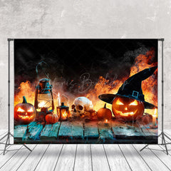 Lofaris Mystic Witch Fire Pumpkin Skull Halloween Backdrop