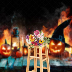 Lofaris Mystic Witch Fire Pumpkin Skull Halloween Backdrop