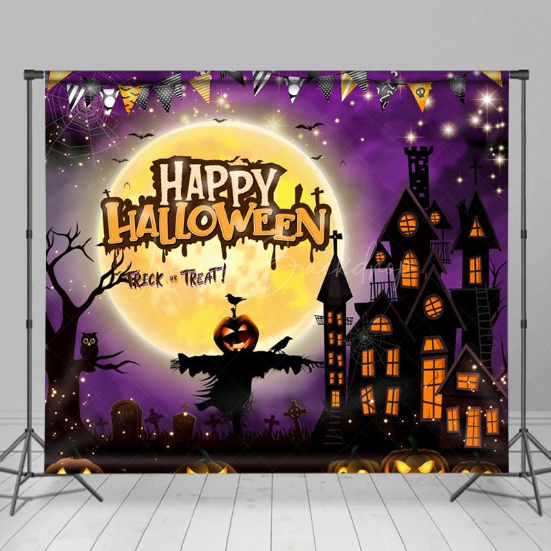 Lofaris Mystical Halloween Moon Scarecrow Castle Backdrop