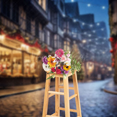 Lofaris Mystical Nighttime Street European Building Backdrop