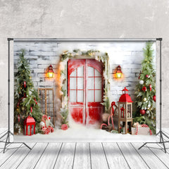 Lofaris Mystical Xmas Scene Snowy Cottage Twinkling Backdrop