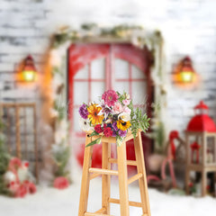 Lofaris Mystical Xmas Scene Snowy Cottage Twinkling Backdrop