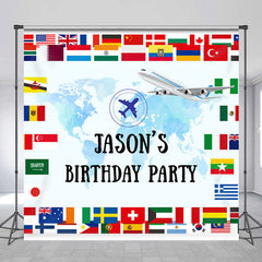 Lofaris National Flags Map Custom Name Birthday Backdrop