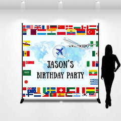 Lofaris National Flags Map Custom Name Birthday Backdrop