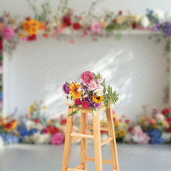 Lofaris Natural Colorful Floral White Wall Wedding Backdrop