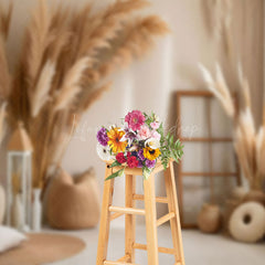 Lofaris Natural Dry Flowers Wooden Frame Accent Backdrop