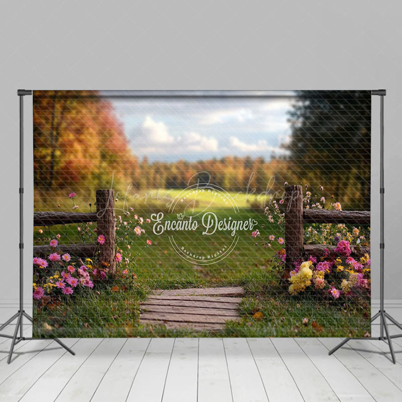 Lofaris Natural Green Field Floral Fence Spring Backdrop