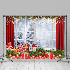 Lofaris Natural Snowy Forest Christmas Window Scene Backdrop