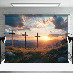 Lofaris Natural Sunset Sky Cloud Cross Field Easter Backdrop