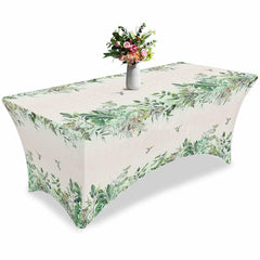 Lofaris Natural Watercolor Botanical Leaves Stretch Table Cover