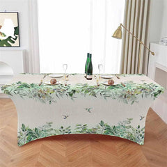 Lofaris Natural Watercolor Botanical Leaves Stretch Table Cover