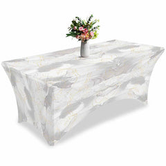 Lofaris Natural White Grey Marble Stone Stretch Table Cover