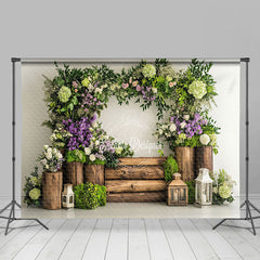 Lofaris Natural Wooden Stake Greenery Floral Spring Backdrop