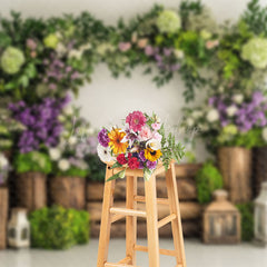 Lofaris Natural Wooden Stake Greenery Floral Spring Backdrop