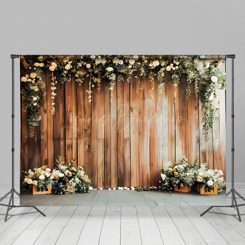 Lofaris Naturalistic Wooden Wall With Floral Serene Backdrop