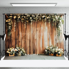 Lofaris Naturalistic Wooden Wall With Floral Serene Backdrop