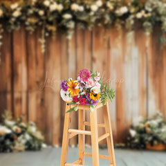 Lofaris Naturalistic Wooden Wall With Floral Serene Backdrop