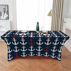 Lofaris Nautical Red White Anchors Baby Shower Stretch Table Cover