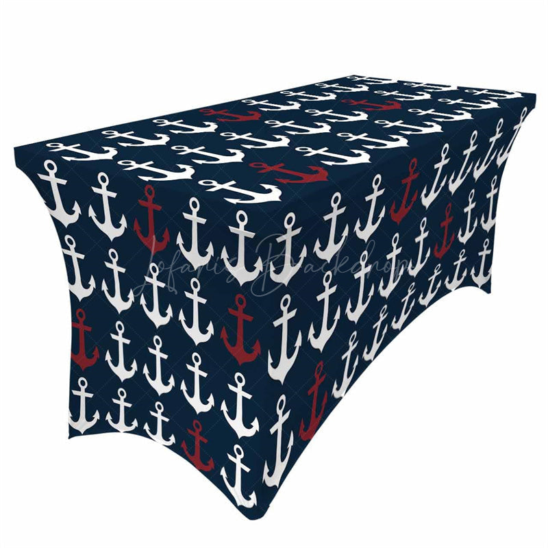 Lofaris Nautical Red White Anchors Baby Shower Stretch Table Cover