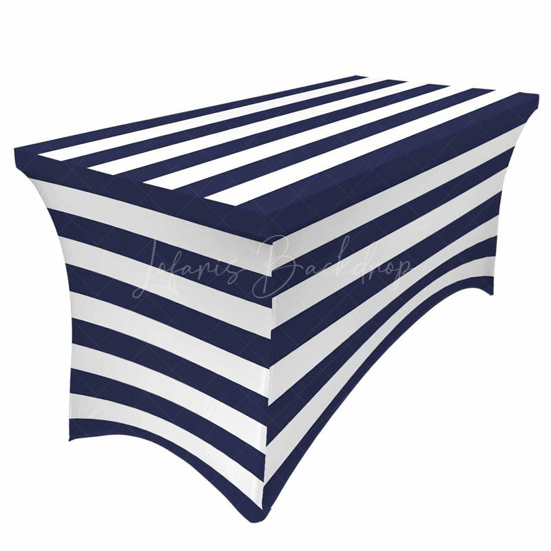 Lofaris Navy Blue And White Stripe Simple Stretch Table Cover