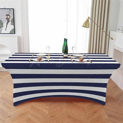 Lofaris Navy Blue And White Stripe Simple Stretch Table Cover