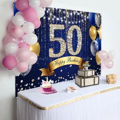 Lofaris Navy Blue Balloons Glitter 50Th Birthday Backdrop