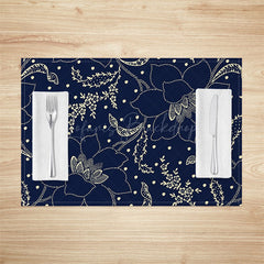 Lofaris Navy Blue Beige Lines Floral Set Of 4 Placemats