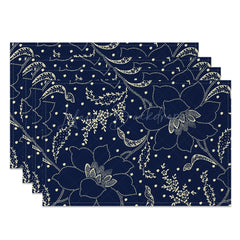 Lofaris Navy Blue Beige Lines Floral Set Of 4 Placemats