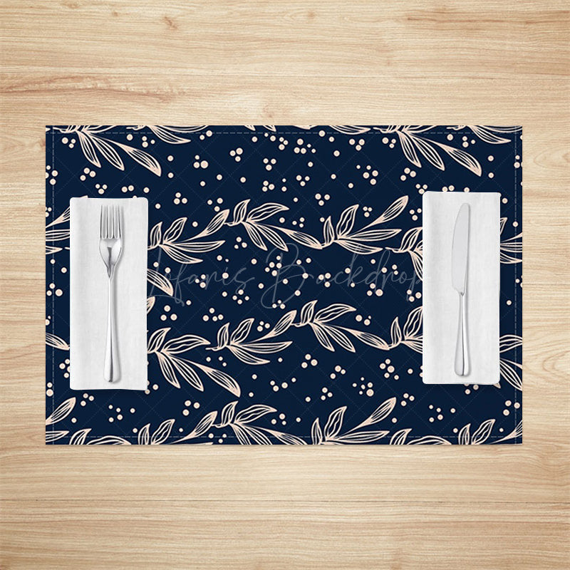 Lofaris Navy Blue Beige Plant Leaves Dots Set Of 4 Placemats