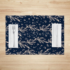 Lofaris Navy Blue Beige Plant Leaves Dots Set Of 4 Placemats