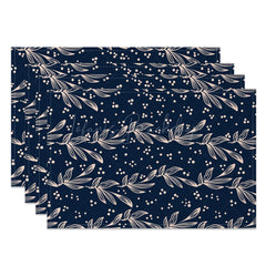 Lofaris Navy Blue Beige Plant Leaves Dots Set Of 4 Placemats