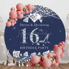 Lofaris Navy Blue Denim Diamond Round 16th Birthday Backdrop