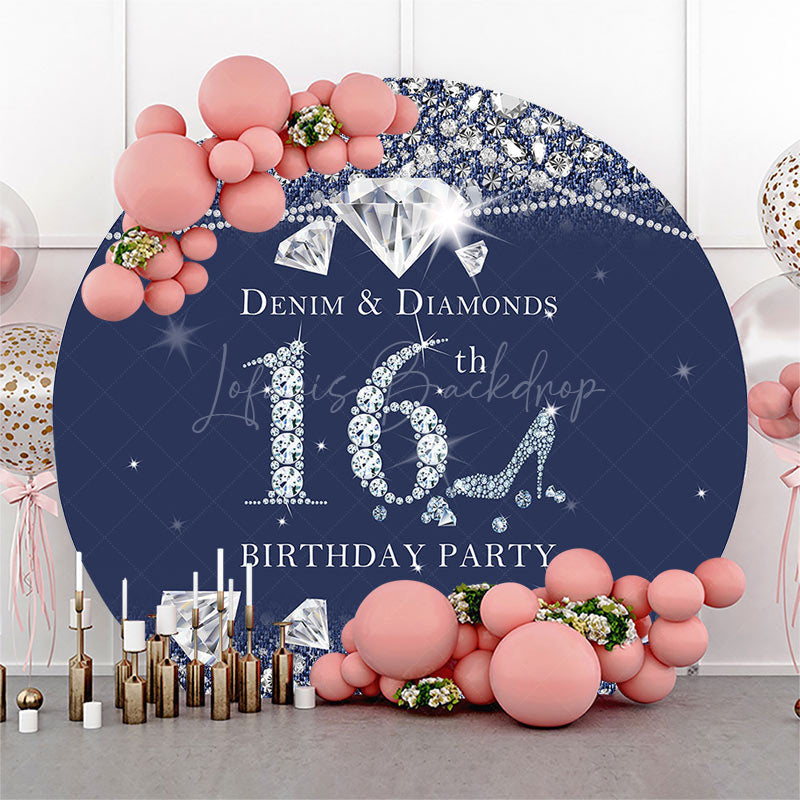 Lofaris Navy Blue Denim Diamond Round 16th Birthday Backdrop