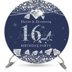 Lofaris Navy Blue Denim Diamond Round 16th Birthday Backdrop