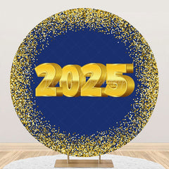 Lofaris Navy Blue Gold Glitter 2025 Round Graduation Backdrop