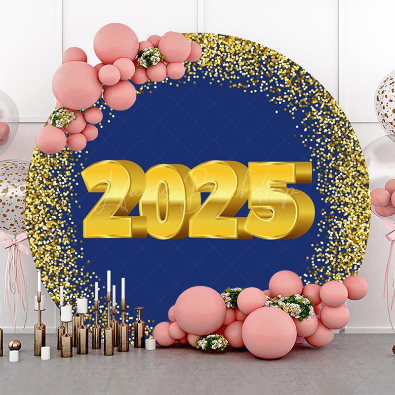 Lofaris Navy Blue Gold Glitter 2025 Round Graduation Backdrop