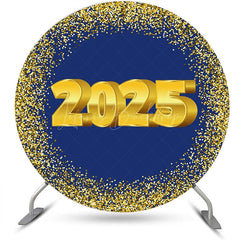 Lofaris Navy Blue Gold Glitter 2025 Round Graduation Backdrop