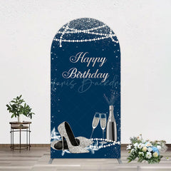 Lofaris Navy Blue Pearl Elegant Happy Birthday Arch Backdrop