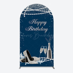 Lofaris Navy Blue Pearl Elegant Happy Birthday Arch Backdrop