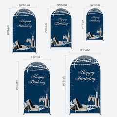 Lofaris Navy Blue Pearl Elegant Happy Birthday Arch Backdrop